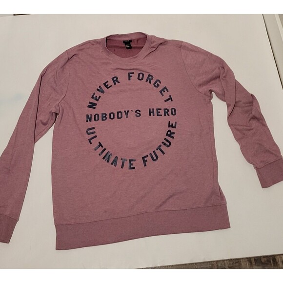 H&M Tops - H&M size XL mauve pink graphic crew neck sweatshirt never forget nobodys hero B1